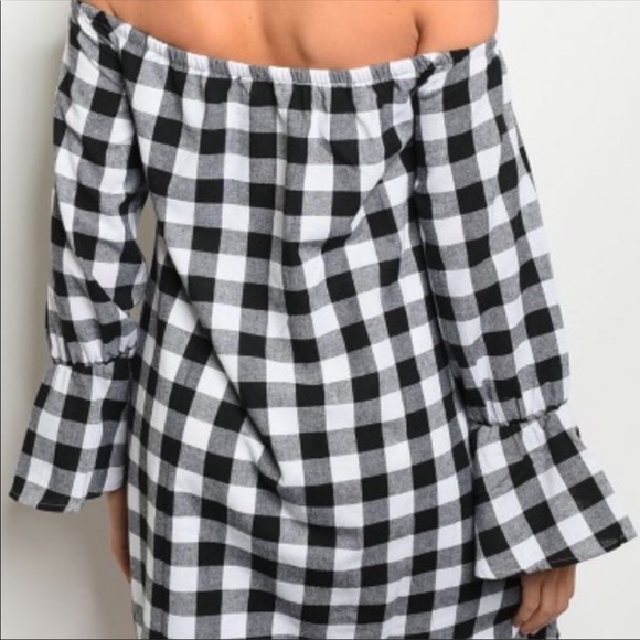✨Black and White Gingham Checked Off the Shoulder Slip-Shift Dress✨Tunic✨New‎ - Picture 6 of 8